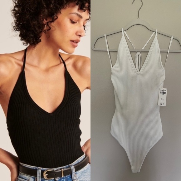 Abercrombie & Fitch Elevated Ribbed Halter Bodysuit - Picture 1 of 10